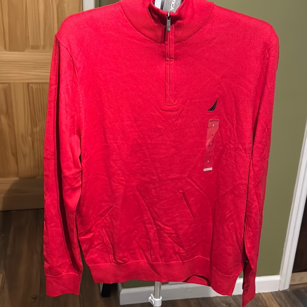 Nautica Red Zip Up Sweater Vibrant Lightweight Design